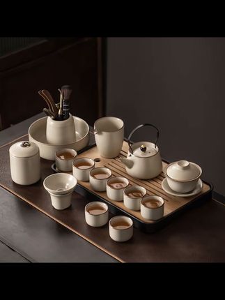 汝窑功夫茶具套组2024新款家用中式喝茶轻奢高档陶瓷茶壶盖碗全套#汝窑功夫茶具