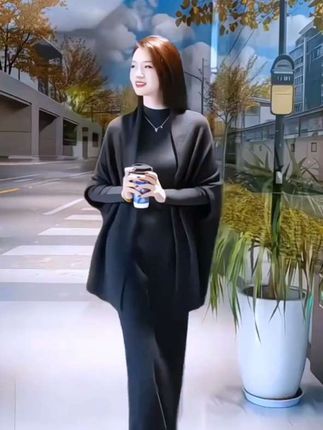 秋季都喜欢穿的披肩来啰,宽松舒适透气又时尚洋气,蝙蝠袖好看#披肩 #外套 #针织衫 #宽松版型 #谁穿谁好看