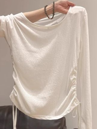 雪花棉温柔掐腰褶皱系带长袖t恤女防晒时尚新款宽松显瘦绝美上衣#温柔风穿搭 #长袖t恤 #防晒衫 #宽松显瘦 #谁穿谁好看
