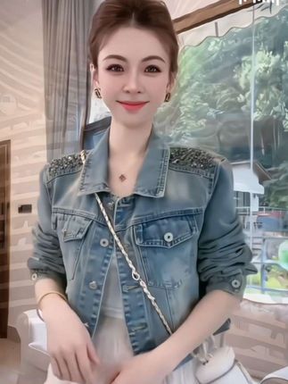 #舂秋穿搭#牛仔穿搭 #穿出自己的风格 #每日分享#美式复古牛仔外套2025春季新款高级感洋气时尚气质翻领钉珠上衣女