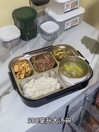 316l不锈钢上班族大容量五格饭盒男生便当盒可微波分格学生打餐盒#饭盒