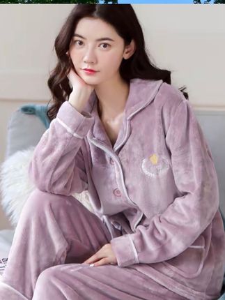 秋冬季新款珊瑚绒睡衣女套装加厚加绒长袖保暖法兰绒家居服套装#穿搭ootd #睡衣 #家居服 @创作灵感小助手 @DOU+小助手 @欢心新梅