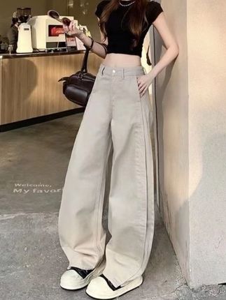 早秋新款大码高腰牛仔裤女阔腿直筒宽松显瘦胖mm休闲裤弯刀裤纯棉#秋季新品 #休闲裤#牛仔裤搭配 #裤子穿搭 #今日分享