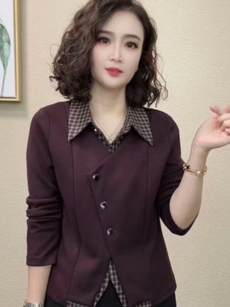 2025秋季新款休闲风气质时尚衬衫减龄假两件拼接长袖上衣#高级感穿搭 #气质穿搭 #衬衫穿搭 #休闲减龄穿搭