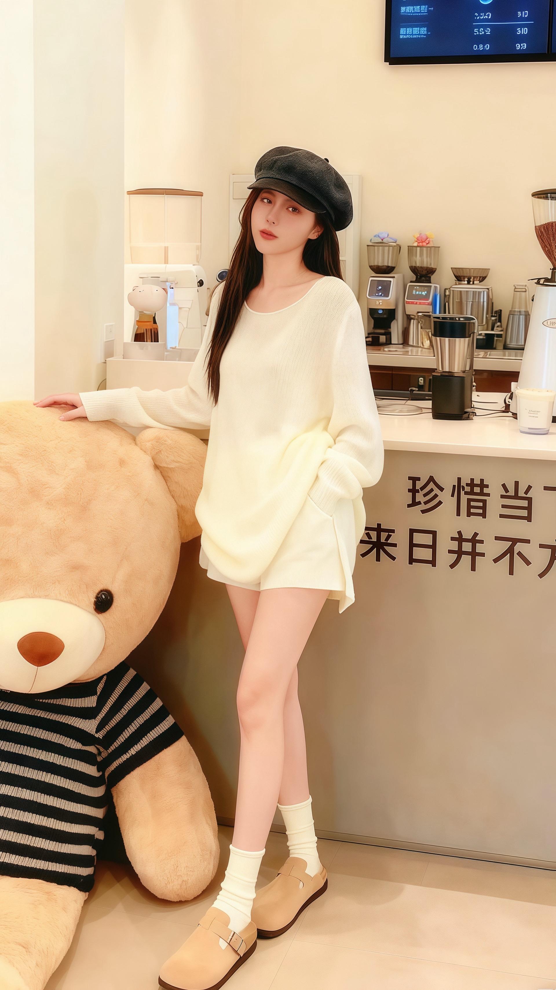 午后的“时光角落”咖啡馆,暖光倾泻。苏念抱着巨型泰迪熊,柔软的绒毛蹭过脸颊,她笑眼弯弯,像把春日的明媚都揉了进来。 她倚着熊身,米白针织衫衬得肌肤莹润,贝雷帽下长发微卷。忽而转身,指尖轻触帽檐,回眸时的笑意,让吧台后的咖啡师都失了神。 她坐在窗边长椅,裙摆轻晃,望着街景浅笑。这一刻,时间仿佛为她停驻。谁都不知道,这位总在咖啡馆留连的女孩,正等一个人,等一场关于“珍惜当下”的心动邂逅,等那句未曾说出口的,“来日若方长,我想与你共赏。”#小个子穿搭 #穿搭 #慵懒风 @DOU+小助手