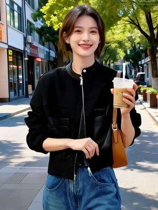 休闲百搭复古短外套#洋气设计感立领小个子夹克上衣短款女#引领时尚潮流 #春秋穿搭 #休闲百搭