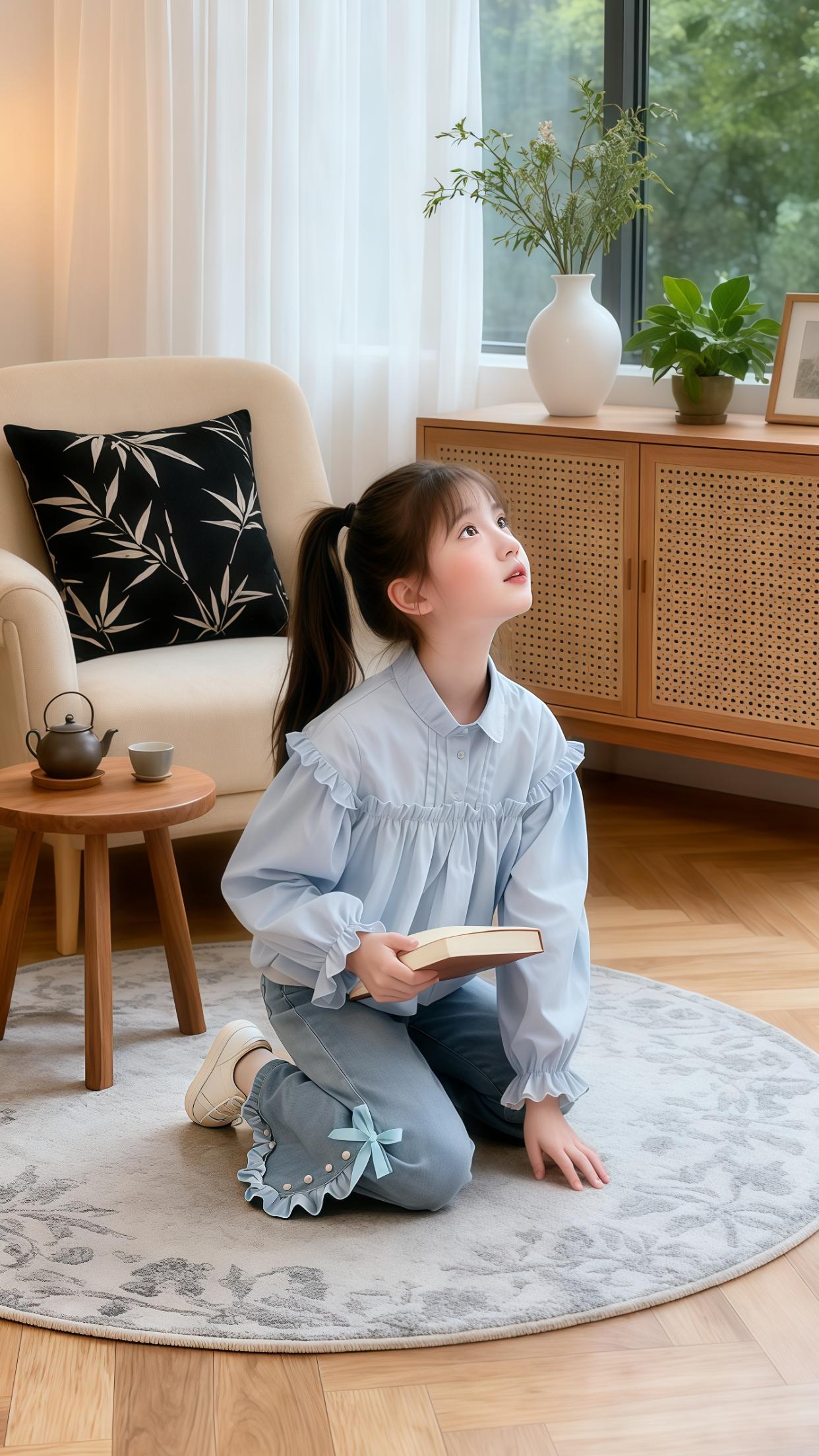 2025女童秋装封神!娃娃衫+牛仔裤洋气。挖到宝了!这套2025新款女童衬衫牛仔裤套装,女儿穿出门被问爆链接,妥妥的#中大童炸街穿搭 模板! 娃娃衫选的是宽松版型,领口荷叶边+胸前小刺绣超精致,A类棉混纺面料软fufu的,贴身穿完全不扎皮肤。搭配的牛仔裤是三次酵素洗水工艺,摸起来像棉麻一样柔软,膝盖蹲坐也不留痕,腰头还做了可调节纽扣,胖瘦宝宝都适配。 随便搭双小白鞋就是韩系甜妹风,幼儿园、周末遛弯都出片。机洗好几次没掉色变形,春秋单穿、冬天叠穿都实用。现在童装都从“可爱”转“个性”,这套刚好踩中趋势!#创作灵感 #2025童装新款 #女童春秋穿搭天花板 #萌娃穿搭