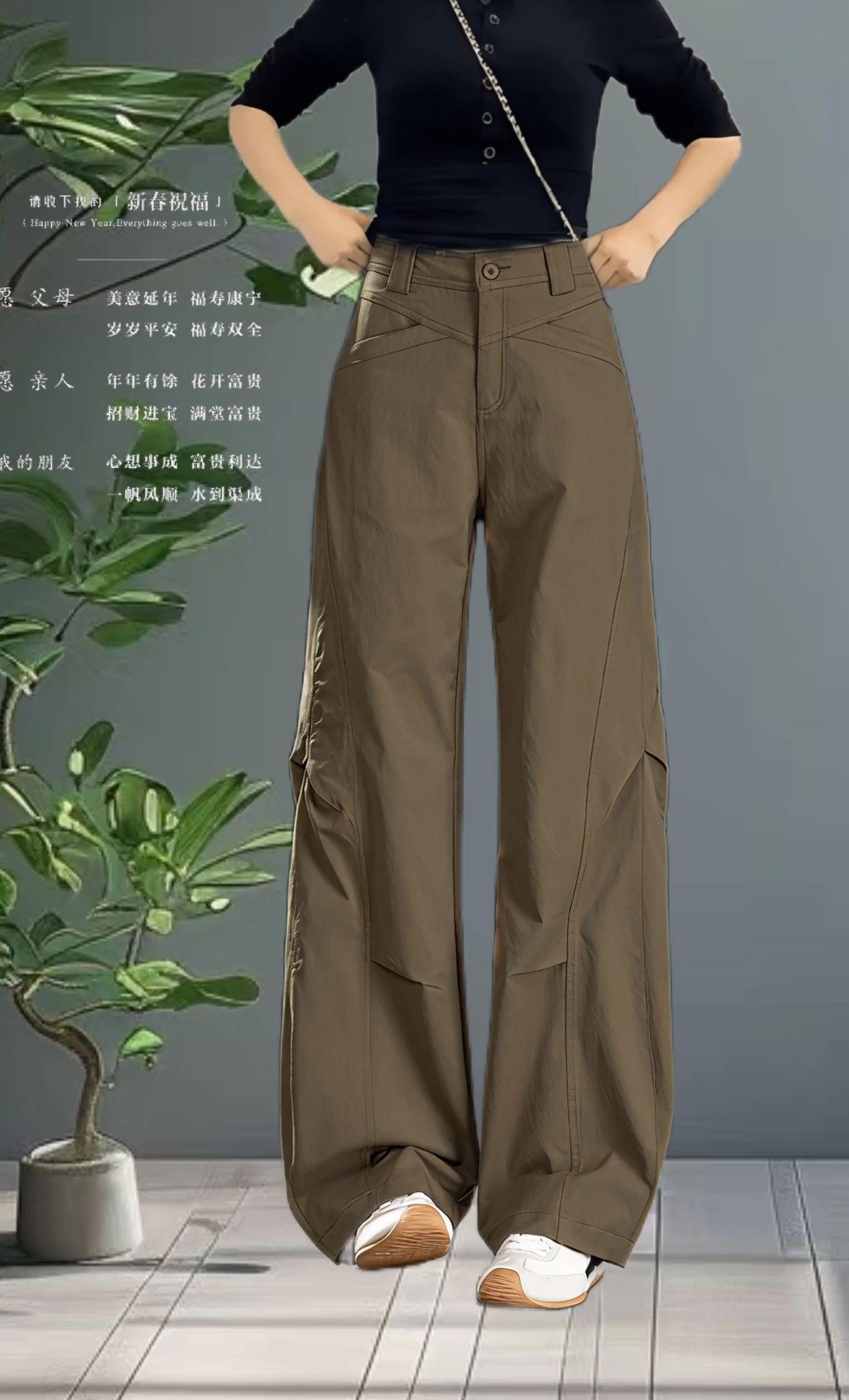美式工装裤秋季咖色香蕉阔腿裤女士裤子女直