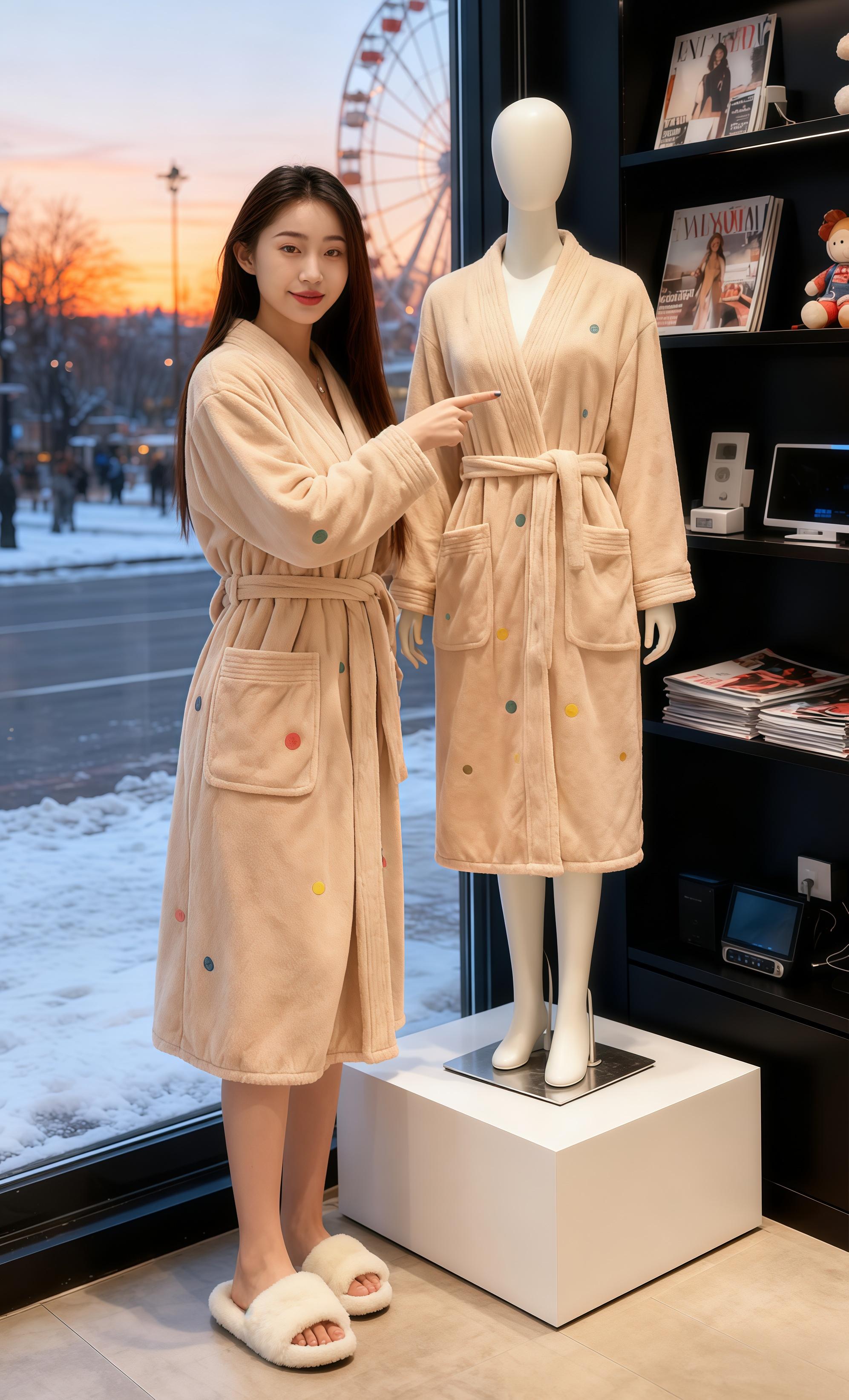 暖袍映雪 寒潮突至的傍晚,林晚加班到深夜,走出写字楼时冷风裹着雪粒扑来。她缩着肩往家走,钥匙插进锁孔时,门却从里面开了。 沈知衍穿着灰色毛衣,手里捧着件米白色浴袍——正是棉美家的7A加厚款,蓬松的绒毛看着就暖。“等你好久了,刚烘干。”他接过她冻红的手,把浴袍递过来。 林晚换上浴袍,吸水速干的材质裹住一身寒气,加厚面料软得像云朵。窗外雪越下越大,远处摩天轮泛着暖光,室内灯光柔和。沈知衍端来热姜茶,她靠在他肩头,浴袍的暖意混着他身上的气息,让这个冬夜变得格外温柔。#高级感穿搭 #睡衣家居服 #睡衣穿搭 #这也太好看了 #在家也要美美哒 @DOU+小助手 @我要上热门 @DOU+上热门