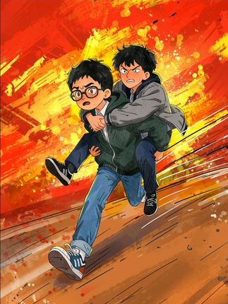 地震瞬间,男孩背起行动不便的同学冲出教室,为勇敢无畏的少年郭庆点赞👍 #画一个故事 #少年强则国强 #同学情谊 #绘画创作