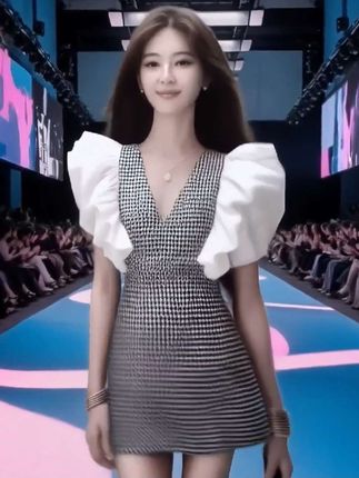 2025夏季新款温柔风黑色格子V领拼接设计连衣裙女时尚显瘦高级氛围感#清纯甜美#优雅气质#这也太好看了#气质女神穿搭