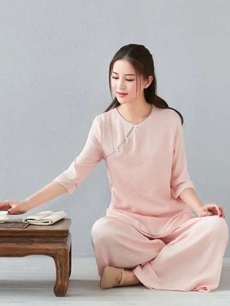 棉麻瑜伽服茶服 #棉麻穿搭  棉麻瑜伽服茶服禅意文艺中式七分袖上衣瑜伽阔腿裤宽松大码套装 #瑜伽服 #国风服饰 #中式服装 #茶服
