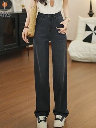 美思源黑色天丝牛仔裤女夏季薄款2025新款弹力高腰显瘦直筒阔腿裤#夏季穿搭 #显高显瘦 #高级感穿搭