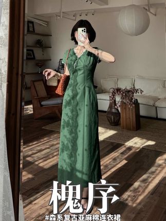 槐序时节,绿意染透一袭罗裳 #夏季穿搭 #连衣裙 #森系少女 #复古 #优雅气质
