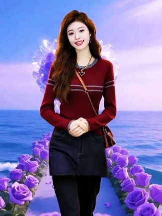 #今年秋季新款复古洋气设计感内搭圆领长袖针织衫百搭条纹女装上衣#秋季针织衫你们准备了吗?这一款真的太好看了,人见人爱