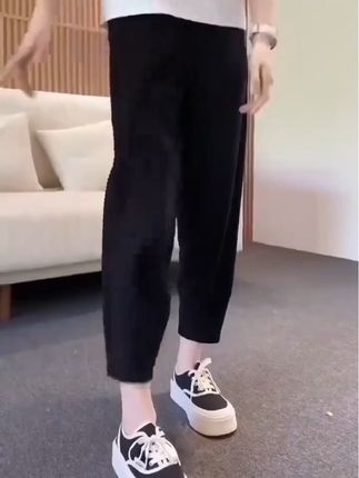 啄木鸟夏季新款薄款冰丝萝卜裤女高腰显瘦垂感休闲小个子哈伦裤