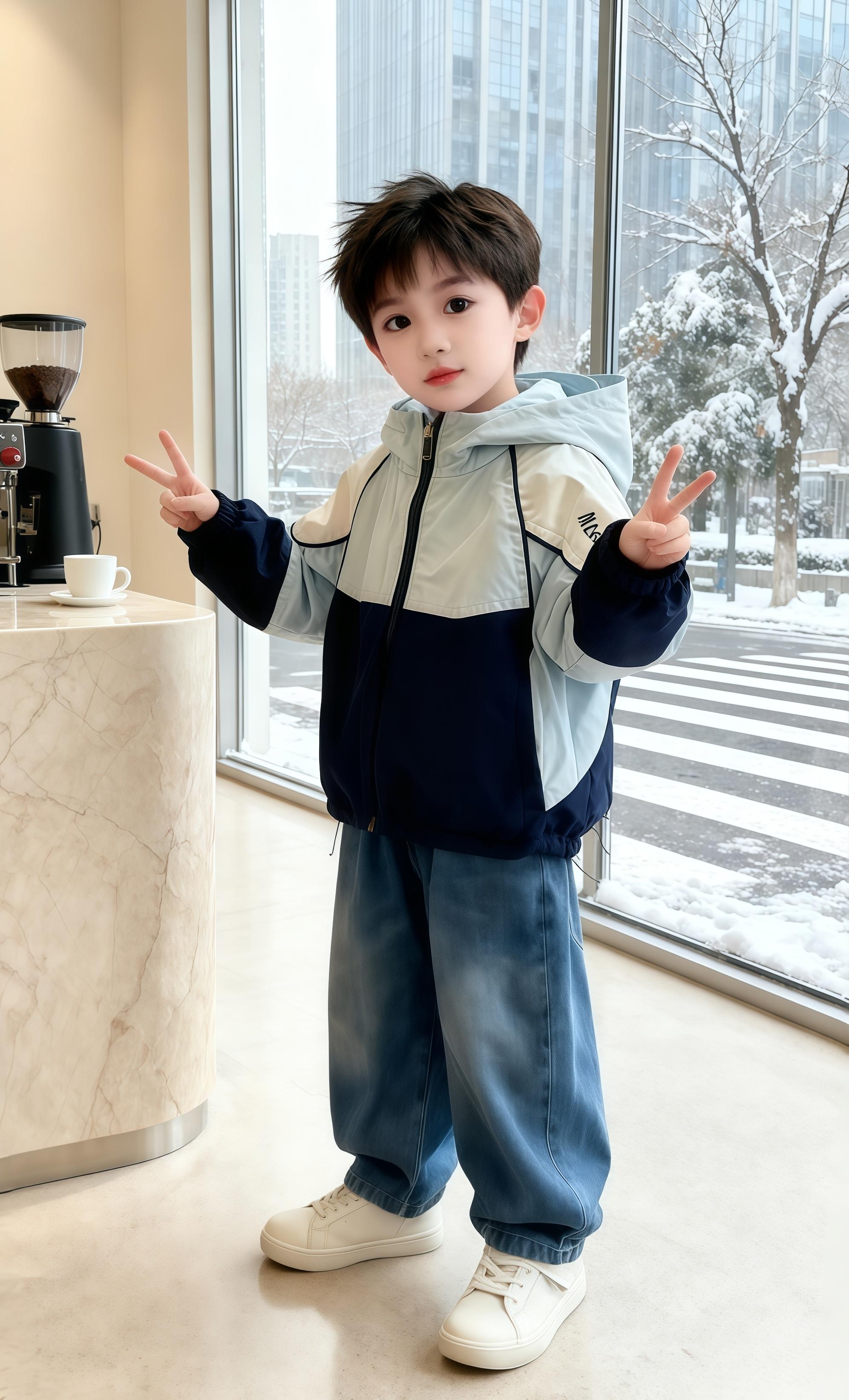 💥宝妈闭眼必入!这款儿童拼色外套让娃秒变时尚潮童。让你不在为娃秋冬穿搭而犯愁?  这款拼色连帽外套绝了!柔和蓝白撞色+藏青拼接,时尚又百搭,连帽设计防风又有型。面料舒适透气,娃活动起来无束缚。不管是搭配牛仔裤还是运动裤,都能穿出阳光帅气感,带娃出街回头率拉满。  给娃选它,轻松打造潮童范儿,宝妈们别错过哦~  #新衣服最好看 #解锁秋季一周色彩灵感穿搭 #早秋各式各样的平价上衣分享 #休闲穿搭 #潮童穿衣搭配