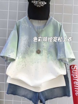 男童夏季新款短袖T恤2025中大童多色彩喷绘韩版宽松上衣潮酷帅#夏季穿搭 #高品质童装 #夏天该有的样子 #谁穿谁好看系列 #爱了爱了