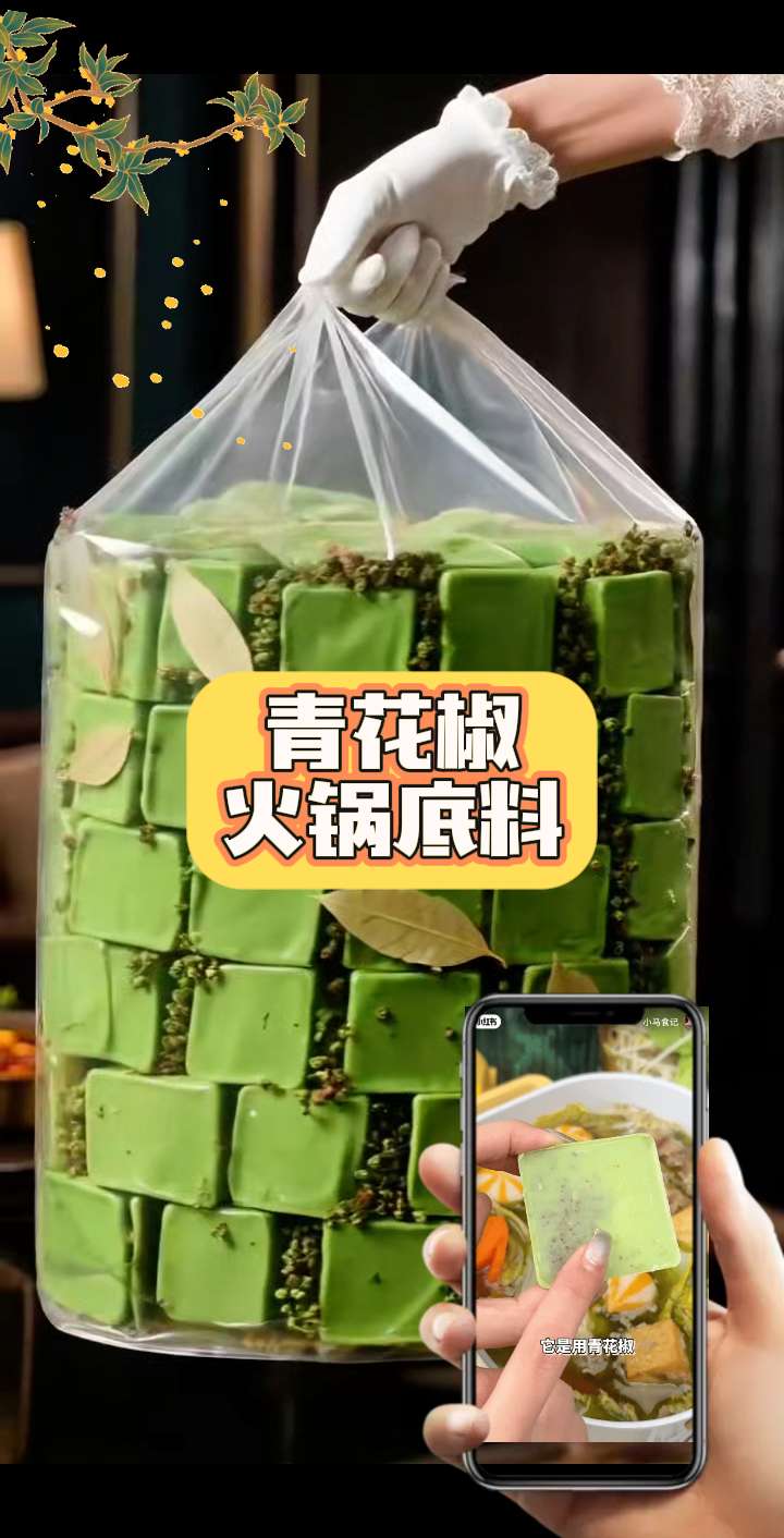 重庆藤椒味青花椒火锅底料。重庆藤椒味青花椒火锅底料 50g*10个家用小包装,精准一人份!不用再愁大包装吃不完浪费,想吃随时拆一块。 精选重庆地道青花椒,藤椒香气直窜鼻腔,麻得够劲、鲜得够味,还原正宗川渝火锅魂。煮面、烫菜、煮火锅都超香,在家轻松解锁地道川味,一人食也能吃得有滋有味!#快来一起尝个鲜 #强烈推荐 #解馋 #看过来 #火锅 @抖加🔥上热门🔥dou+🔥热点宝