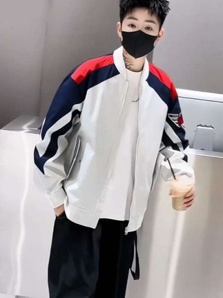 青少年男生秋季机车棒球服外套韩版港风刺绣套装#春秋穿搭 #帅气穿搭 #潮流穿搭 #套装穿搭 #男女同款