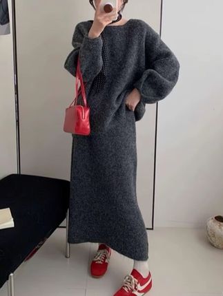 孕妇装秋装套装2025新款慵懒风毛衣半身裙长裙秋季休闲气质两件套#显高显瘦 #藏肉显瘦穿搭 #减龄套装 #慵懒风穿搭 #孕妇装