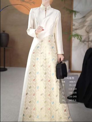 新中式国风改良旗袍连衣裙2025秋季新款复古收腰显瘦高贵气质长裙 #看过来 #旗袍风 #新中式穿搭 #旗袍