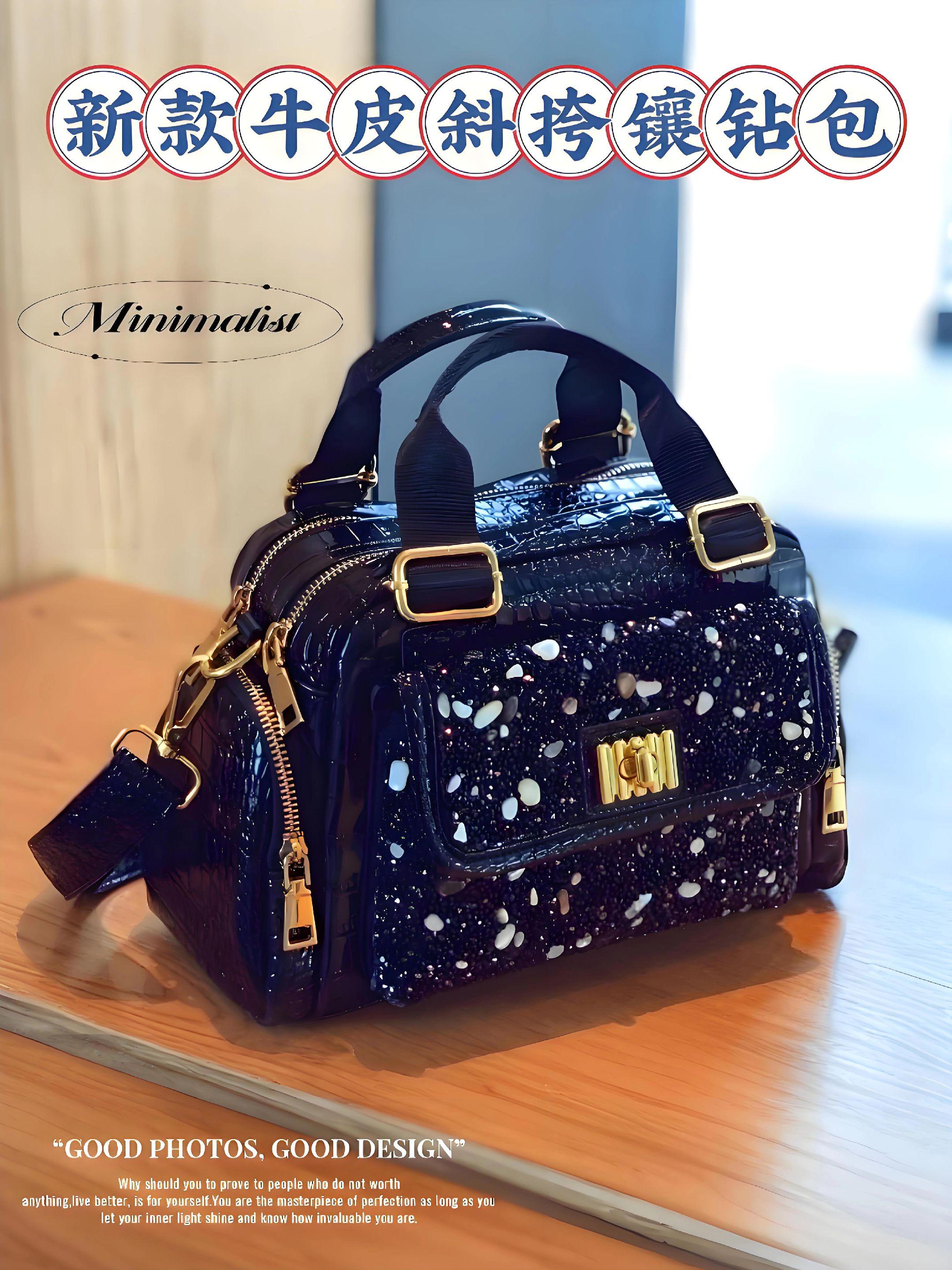 新款牛皮斜挎镶钻包。.谁懂啊!找了半年的"全能女包"终于挖到了!2025新款牛皮镶钻包,从材质到设计都长在我审美上。头层牛皮耐造抗刮,用几年都不容易变形,大容量设计太懂女生了,补妆品、平板、保温杯全塞得下,出门不用背累赘的双肩包。包身的镶钻不是廉价的塑料感,是那种细腻的碎钻,低调又显贵。斜挎显腿长,手提有气质,搭卫衣、风衣、连衣裙都好看,2025通勤包闭眼冲这款,背上它出门回头率超高!#包包推荐 #时尚穿搭时尚穿搭时尚 #强烈推荐 #轻奢包包 #新款包包