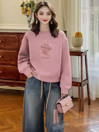 2025新款圆领卫衣女装小众设计感宽松休闲洋气加绒加厚上衣秋冬季#卫衣穿搭 #休闲穿搭 #穿出自己的风格 #谁穿谁好看 #新款分享