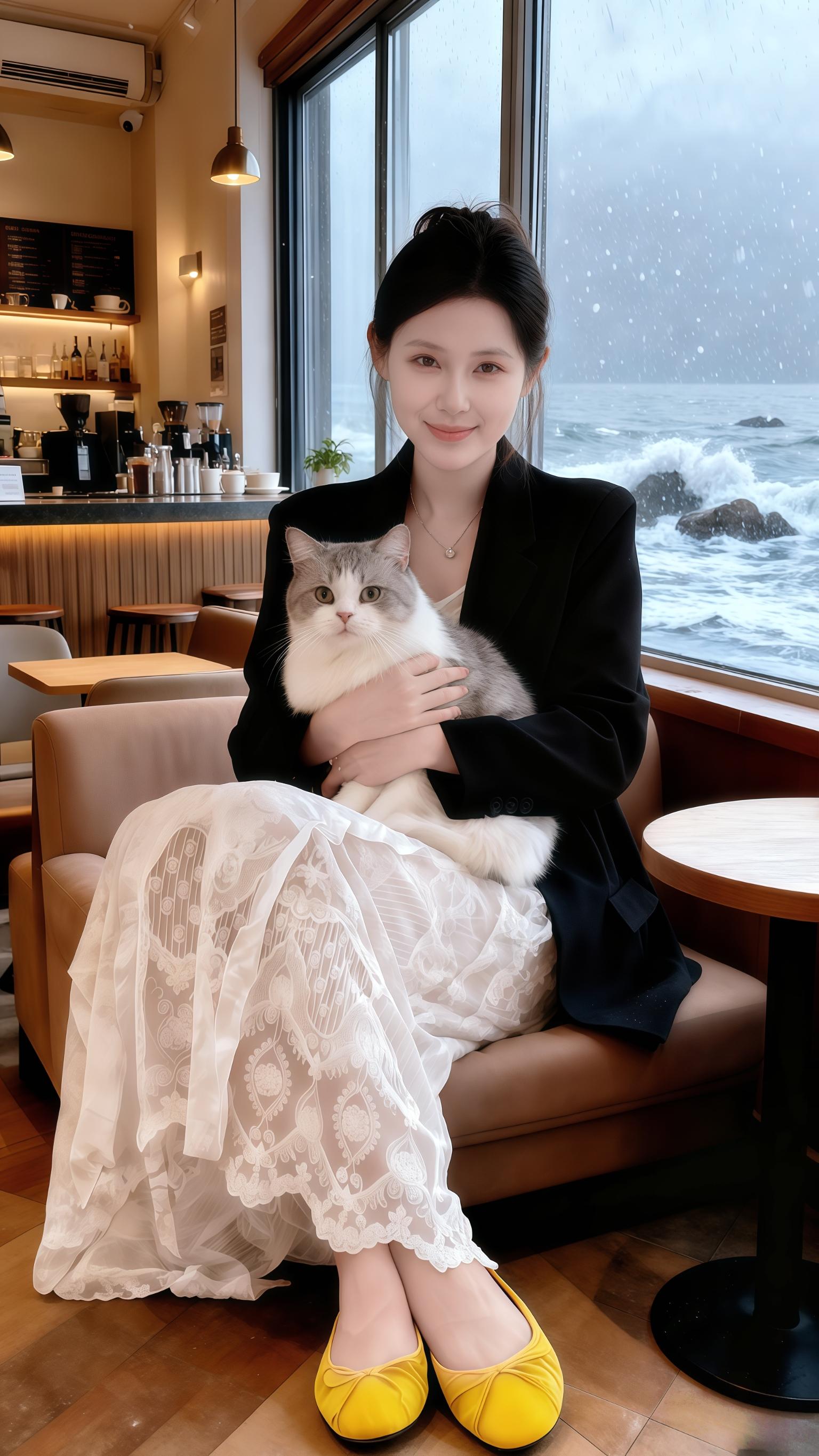 窗边的海浪拍打着思绪,手里的猫咪温暖了时光。黑色西装外套搭配白色蕾丝长裙,简约中透着优雅,黄色平底鞋点亮了整个画面。雨天的咖啡馆,别有一番浪漫情调。🐱🌊☕ #早秋穿搭三分钟出门不是梦 #今日穿搭look#通勤穿搭万能配色公式#预制国庆出游穿搭#秋冬穿搭新鲜感在线@抖加🔥上热门🔥dou+🔥热点宝