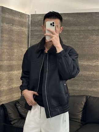 【冠什么希男装】冬季「皮质与绒感的二重奏」重磅复古水洗皮衣外套男#皮衣棉服#秋冬新款#高级感穿搭#潮牌男装#棉服外套