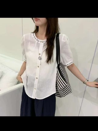 【菲菲爱穿搭】2025夏季薄款亚麻衬衫女气质显瘦时尚百搭小衫
