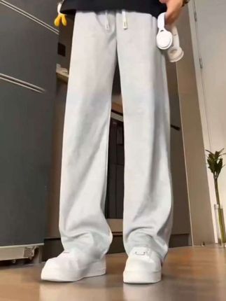 秋冬加绒宽松直筒阔腿长裤男生百搭潮流休闲卫裤男士黑色运动裤子#男装裤子 #男生穿搭 #休闲裤 #运动裤