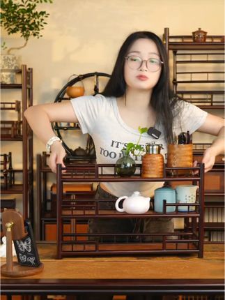 中式三层楠竹壶杯架#壶杯架 #博古架 #收纳架 #茶具好物推荐