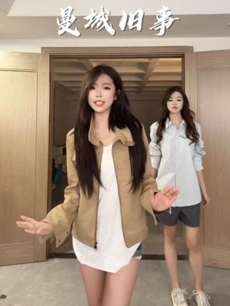 尹千金J【曼城旧事】美式复古短款夹克外套女春秋#今日穿搭 #韩系穿搭 #每日穿搭不重样