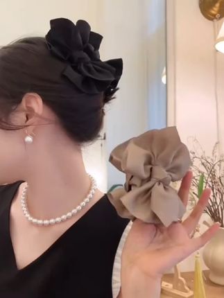 帛妃法式优雅高级感时尚百搭黑色蝴蝶结抓夹气质发夹低丸子头发饰