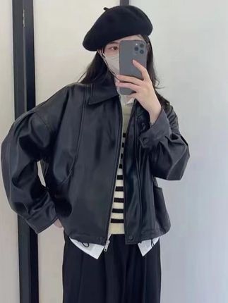 2025春秋季皮衣短款翻领时尚短外套韩版百搭网红宽松复古#今日穿搭 #高级感穿搭 #皮衣搭配 #皮衣 #分享穿搭