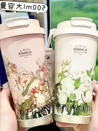 #316铃兰花咖啡杯双层真空保温杯高颜值户外便携随行双饮杯