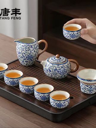 青花汝窑旅行茶具套装茶盘户外露营车载便携式西施壶#茶具套装#旅行茶具#茶具#汝窑茶具#礼品