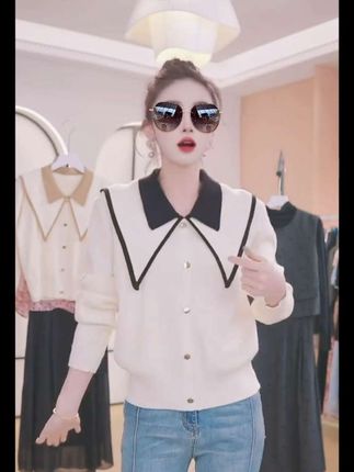 #女装搭配 #针织衫 娃娃领打底衫女春秋高级感内搭毛衣小香风撞色减龄感针织衫A623@抖音小助手 @DOU+小助手 @DOU+上热门