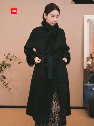 CHENSMCHEN 绵羊毛黑色毛呢大衣女时尚气质优雅大气外套#