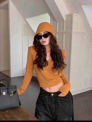 (现货加运费险)老钱风美式连帽针织2025早秋修身短款设计感长袖#连帽针织衫外套 #长袖针织衫 #毛衣卫衣 #秋日万能针织衫穿搭#秋季微胖穿搭测评