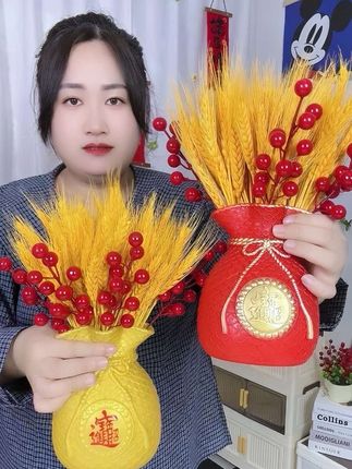 #黄金麦穗 #客厅摆件 #电视柜装饰 #干花插花 #招财摆件