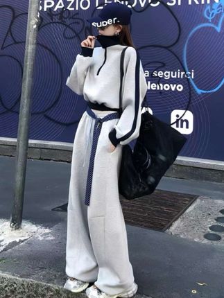 明星同款美式复古慵懒风运动卫衣套装女时髦撞色宽松休闲裤三件套#穿搭 #谁穿谁好看