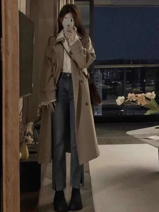 风衣外套女2025新款早春秋英伦风中长款小个子今年流行卡其色大衣#高级感穿搭 #气质穿搭 #英伦风 #小个子穿搭