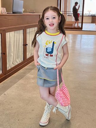 女童明线撞色短袖T恤#夏季穿搭 #高品质童装 #甜美穿搭 #出游穿搭