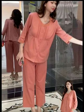 猫人 A 类100%纯棉带胸垫蕾丝睡衣女202 5秋褶皱可遛弯家居服套装QX#精致女人必备 #家居服#面料柔软舒适 #简约休闲穿搭 @抖音小助手