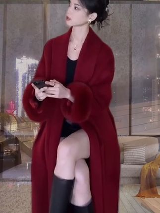 2025新款气质双面大衣女高个子,加长款仿狐狸毛高级感毛呢外套#双面羊毛大衣 #时尚百搭