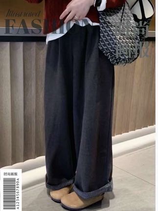 #秋季日常实用穿搭思路分享 日系复古灰色显瘦休闲裤女秋季新款百搭宽松直筒内衬条纹长裤子#穿出自己的风格 #谁穿谁漂亮 #时尚穿搭 #不挑年龄不挑身材
