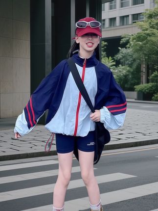 新款中大童户外露营骑行冲锋衣外套宽松潮酷工装防 风衣上衣夏#潮酷穿搭 #晒出我的夏日降温穿搭#解锁夏日街头穿搭新思路#高品质童装 #女童穿搭