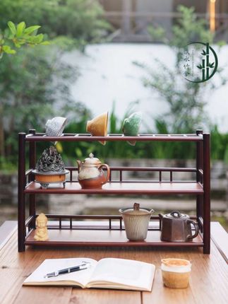 「成墨」 #三层楠竹博古架 #中式壶杯架 #轻奢壶架#晾茶杯架 #干泡台茶具架